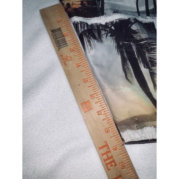 L No Bad Days Cargo Swim Trunks Orange Beige Brown Tropical Print Mens READ - Picture 7 of 11